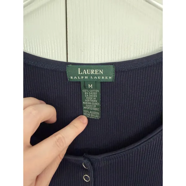 Lauren Ralph Lauren Navy Ribbed Henley Maxi Dress Minimalist Casual Chic - Image 4