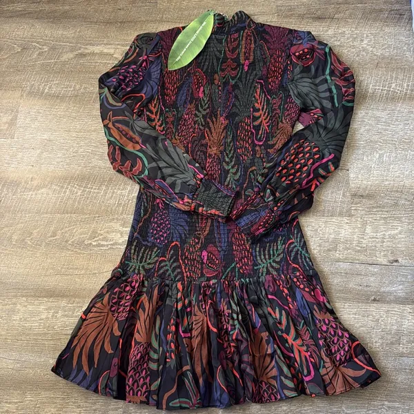 NWT Farm Rio Frutis Dream Long Sleeve Minidress in Black Size XS - Image 5