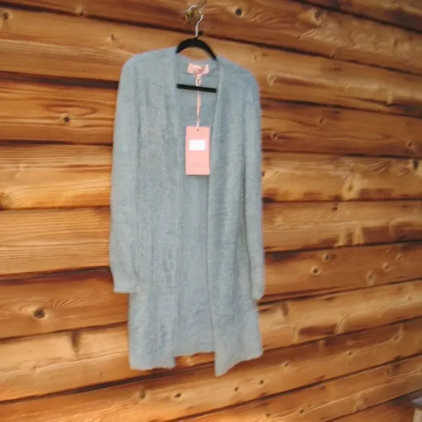 Blue Size S M L Open Front Soft Fuzzy Cardigan Sweater Long Fall Winter Spring - Image 4