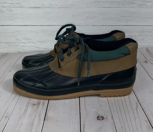 Vintage B.A. Sport weatherproof low top duck rain boots womens size 9 black/green/tan. Insoles of Dupont, Thermolite performance insulation - Image 4