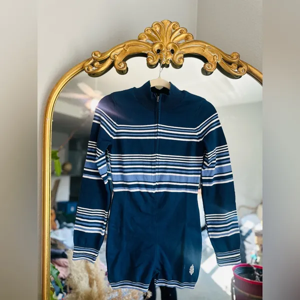 Free people movement baby it’s cold outside blue knit romper nwot Xs - Image 2
