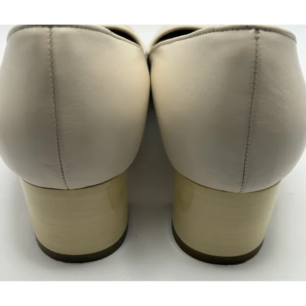 Salvatore Ferragamo Cream Leather Block Heel Pumps Silver Ball Detail Size 9B - Image 7