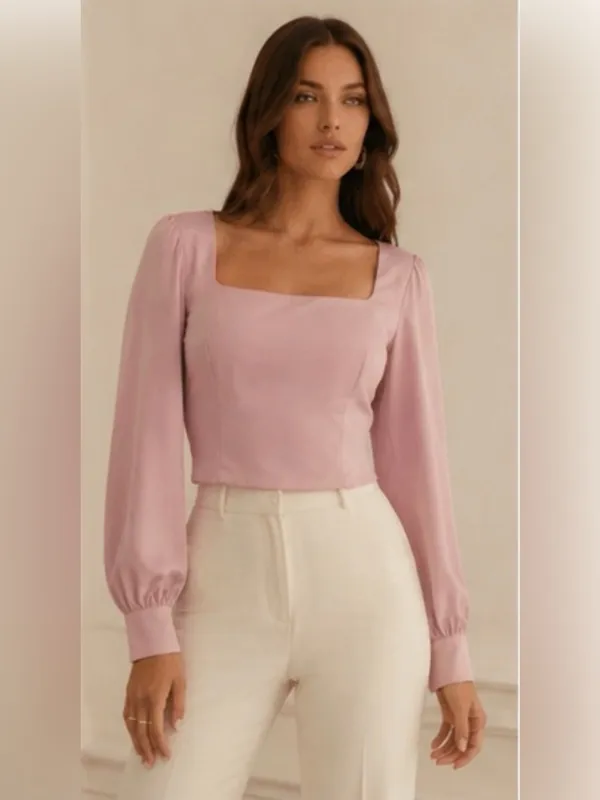 ASTR The Label Blush Pink Satin Square Neck Puff Sleeve Romantic Coquette Size M - Image 9