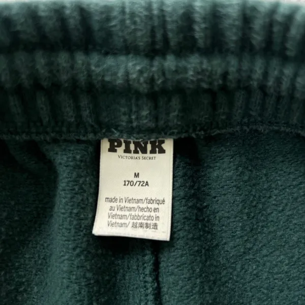 PINK Victoria's Secret Campus Fleece Shorts Medium Green Varsity Crest Raw Hem - Image 6