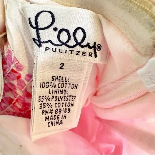 Vintage 90’s Lilly Pulitzer White Label Cotton Strapless Snorklin’ Dress Pink 2 - Image 13
