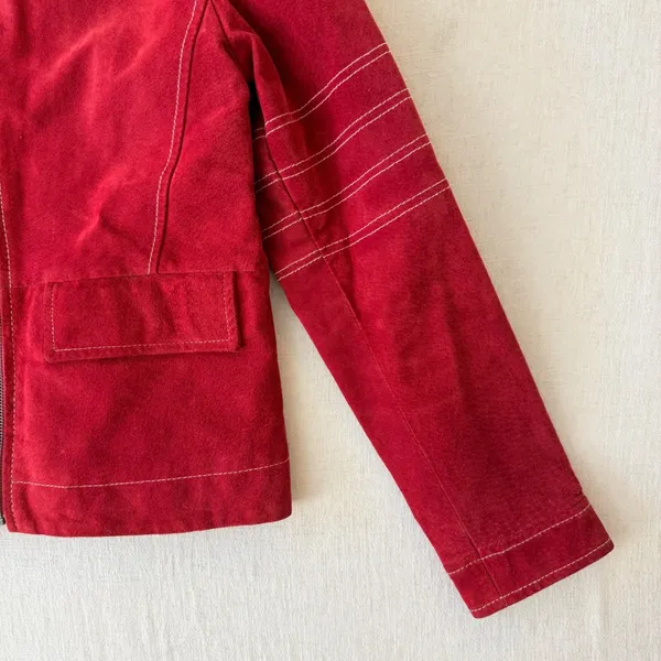 Olly London Moto Suede Zip Front Jacket Women Small Red - Image 5