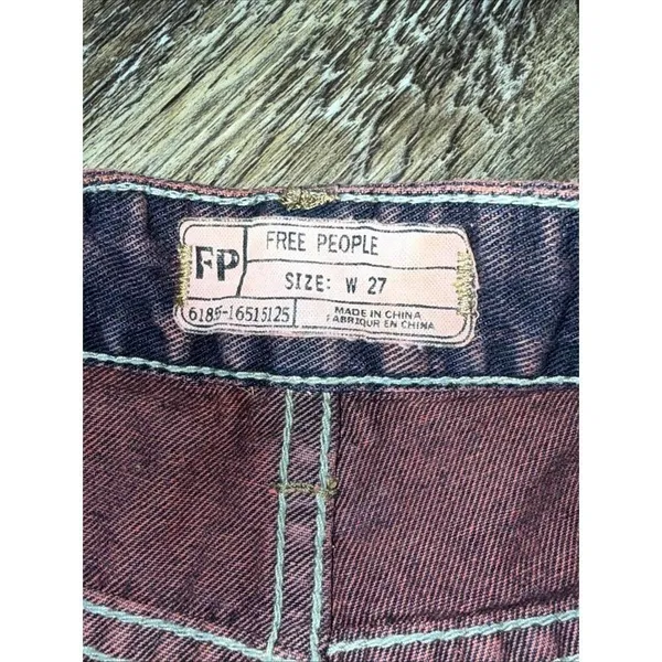Free People Red Boho Hippie Grunge Emo Goth Distressed Cut Off Y2K Denim Short‎ - Image 6