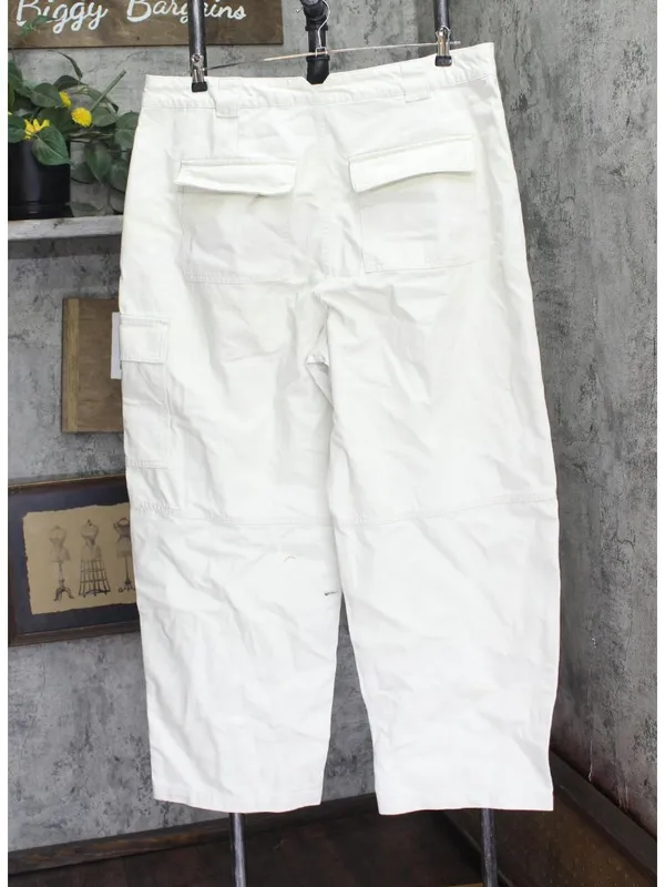 Woolrich X TGT Mid-Rise Barrel Leg Cargo Denim Jeans Pants Cream Off White 17 - Image 2