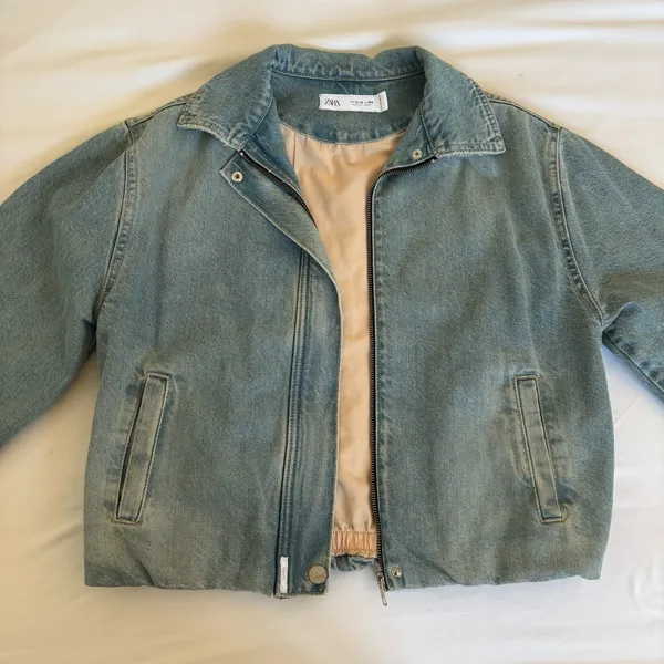 Zara Denim Bomber Jacket - Image 3