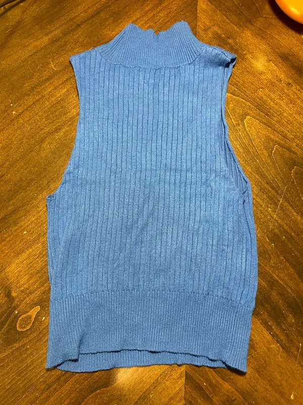 Blue Ribbed Mock Neck Tank Top - Image 2