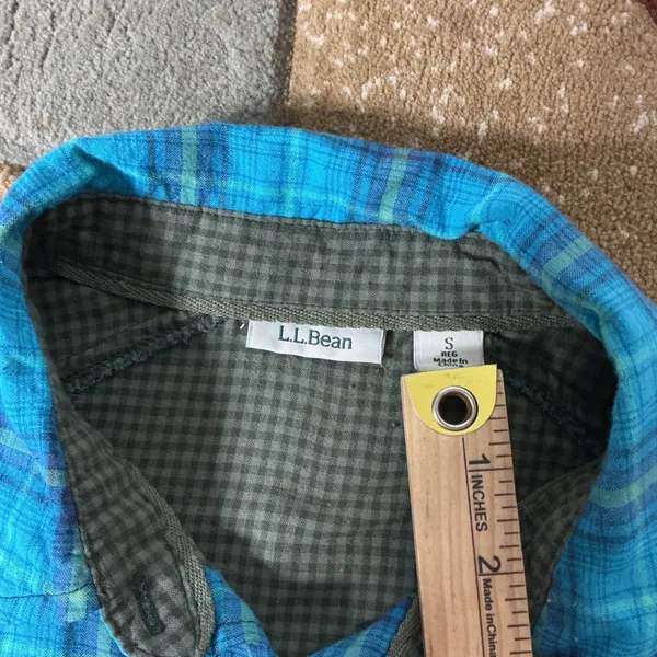 LL Bean Plaid Button Down Shirt Womens S Blue Gorpcore Hiking 501378 - Image 4