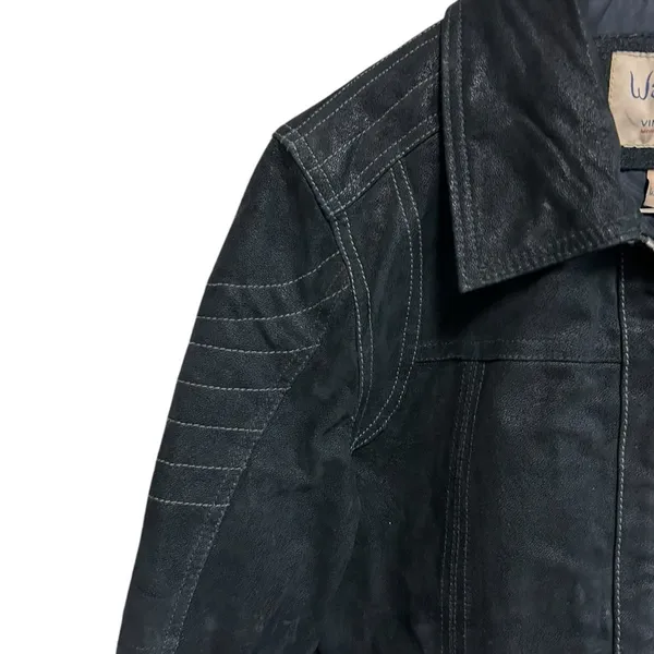 Vintage Wilson Jacket size small Black Motorcycle Suede Genuine Leather Zip up - Image 3