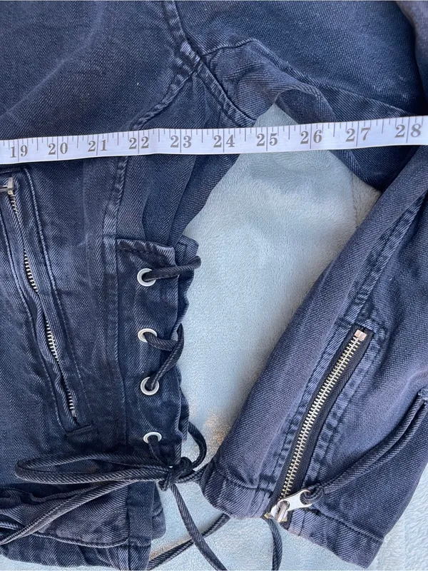 Free People Denim Oversized Rebel Motorcycle Jacket streetwear punk grunge M - Image 9