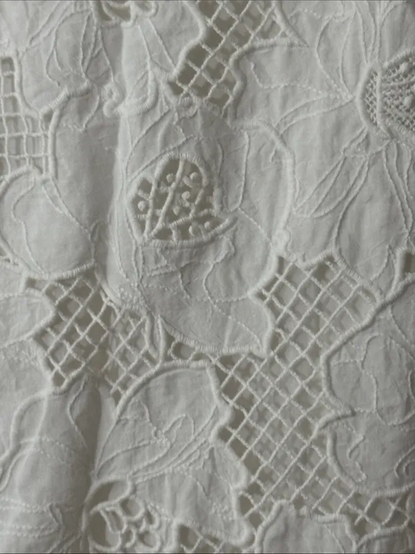 KARINA GRIMALDI 100% Cotton White Lace Tiered Eyelet Maxi Skirt Size Small - Image 4