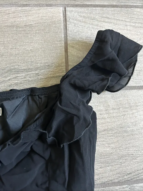 Black Ruffle Trim Off-Shoulder Dress - Image 3