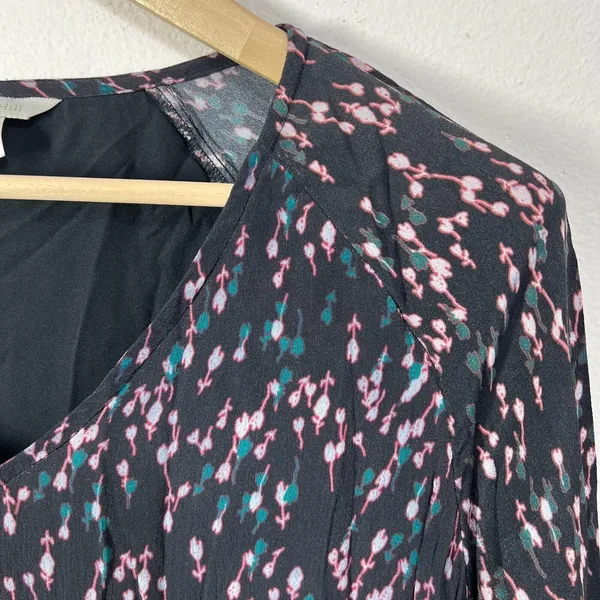 Garnet Hill Micro Floral Print Dress V-Neck Long Sleeve‎ Casual Midi Dress 12 - Image 5