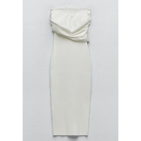 Zara White Bodycon ribbed tube dress with draped chest size small - Image 10