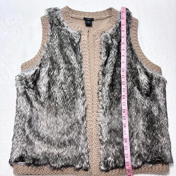 Ann Taylor Vest Women Brown‎ Faux Fur Open Front Knit Size L P - Image 7