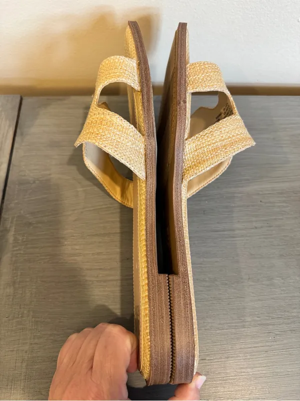 Woven Slide Sandals in Natural Straw madden size 11 rafia beige flat - Image 5