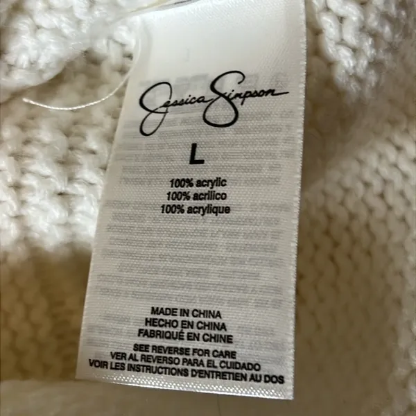 JESSICA SIMPSON Ivory Chunky Knit Funnel Neck Bell Sleeve Sweater L Minimalist - Image 10