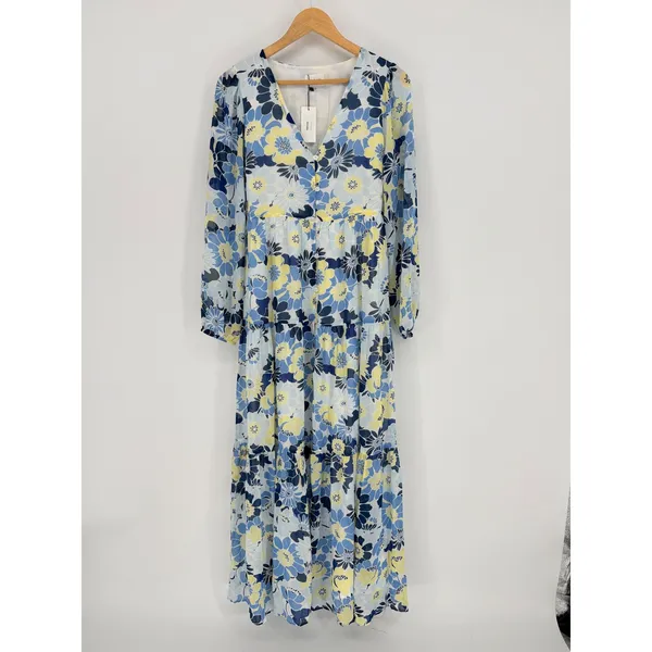 Sugar+Lips Seas The Moment Floral Maxi Dress Small Sky Blue Tiered Boho NWT‎ - Image 3