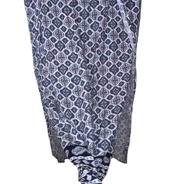 Faded Glory Blue Patterned Women's Maxi Skirt Twisted Faux Leather Belt Flap - Image 4