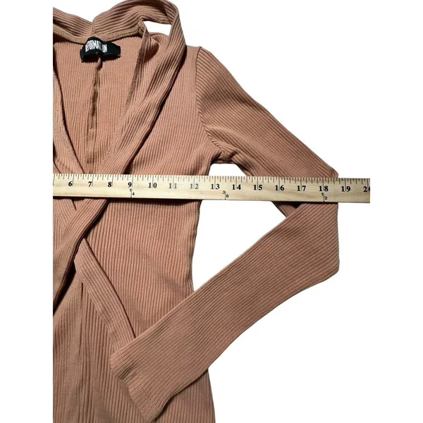 Reformation Size Small Ribbed Tie Neck Covered Back Brown‎ Bodysuit #Z4-5 - Image 4