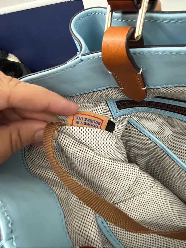 Dooney & Bourke City Large Barlow in Ice Blue and British Tan Leather - Image 13
