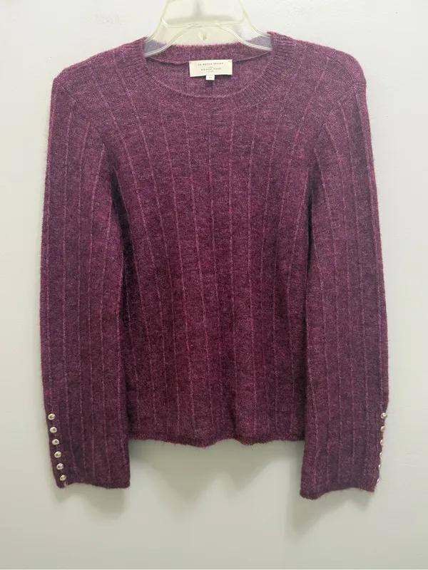 Sezane Joyce Jumper Sweater Merino Wool Mohair Gold Buttons in Grape Purple XS - Image 4