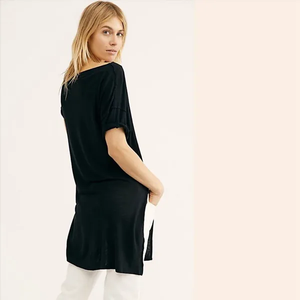 Free People- We the Free- Take It Easy Tunic Tee in Black Size Large - Image 2