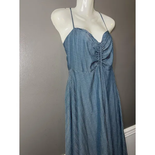 Wayf Dress Womens Medium Blue Striped Sweetheart Smocked Maxi Sundress Boho - Image 4