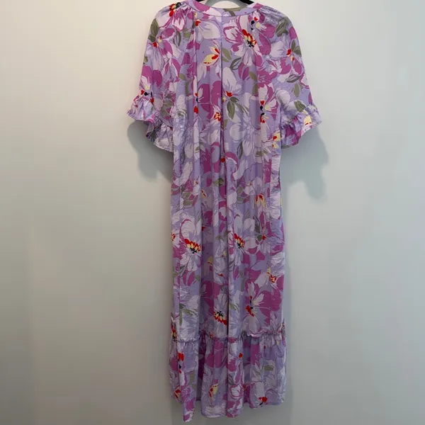 Terra & Sky Women's Plus 0X 14W Purple Floral Ruffle Sleeve Maxi Dress Tiered - Image 10