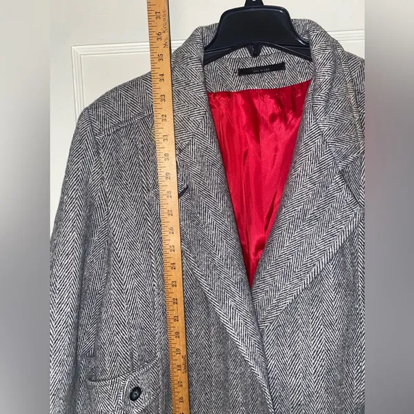 Vintage Union Made Abbmoore Wool Blend Grey Herringbone Coat/Jacket Made in USA - Image 3