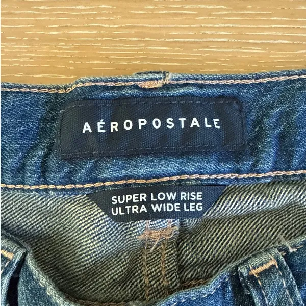 Aeropostale Jeans Super Low Rise Ultra Wide Leg Size 000 Reg Blue` - Image 3