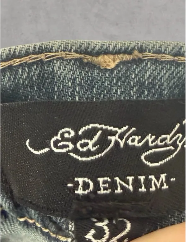 Ed Hardy Embroidered New York City Blue Denim Jeans Slim Flare - Image 7