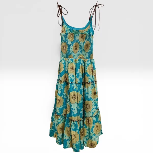 NWT Free People Adriel Tie Strap‎ Tiered Midi Dress Blue Floral Flowy Boho Small - Image 6