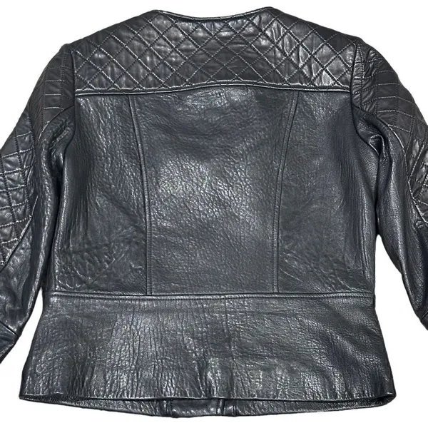Dawn Levy Black Quilted Genuine Leather Moto Jacket Size Small - Image 7