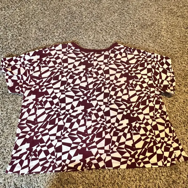 Ava & Viv Womens 1X Burgundy White Geometric Abstract Boxy Short‎ Sleeve T-Shirt - Image 5
