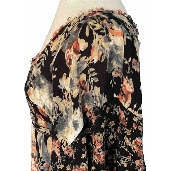 Free People Mini Dress Sz XS Heart Of Gold Dark Floral Boho Bell Sleeve Fairy - Image 10