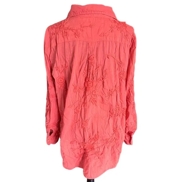 Karyn Seo Coral Embroidered Cotton Button Down Shirt Boho Medium - Image 6