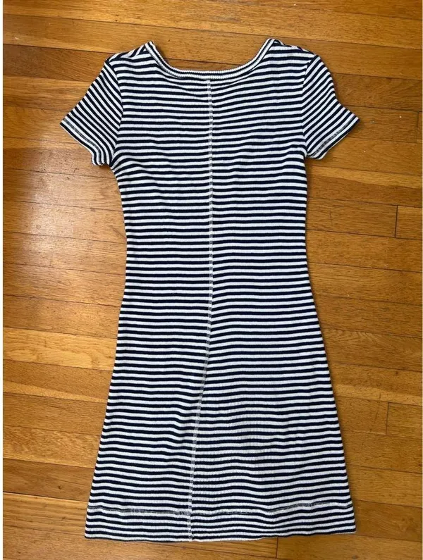 Theory Onissa Striped 100% Cotton Ribbed Mini Dress Small Navy White Coastal EUC - Image 8