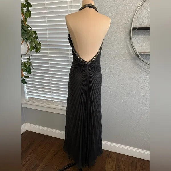 Sue‎ Wong Nocturne Halter Pleated Beaded Gown Size 8 Travilla Style Black & Gold - Image 5