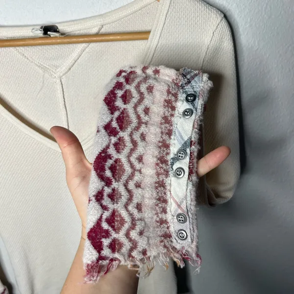 Free People We The Free Cream Waffle Knit Art School Cuff Long Sleeve Thermal - Image 9