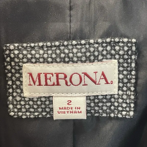 Merona Womens 2 Blazer Black White Gray Wool Blend 1 Button Professional‎ Jacket - Image 4