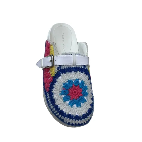 Azalea Wang Murphey‎ White Multi Crochet Granny Square Platform Mules Clogs 7 - Image 9