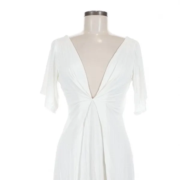 Ten Tomorrow Ivory Kori Pleated Maxi Dress Deep V Neck XS Coastal Minimalist - Image 5
