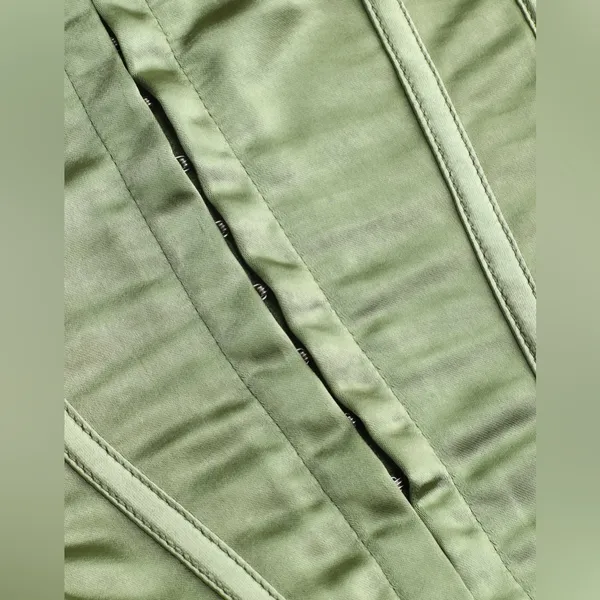 Olive Green Strapless Ruched Smocked Back Maxi Dress: Size 26 - Image 5