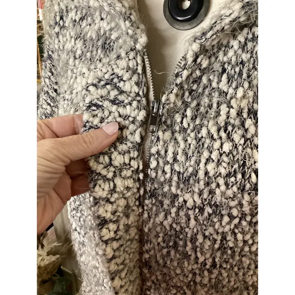 Eva's Tree Gray White Popcorn Knit Hooded Zip Front Vest Cardigan Large ETVCF15 - Image 2