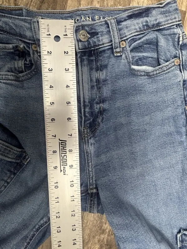 American Eagle Jeans Womens O (26x30) Cargo Super High Rise Baggy Straight Blue - Image 7