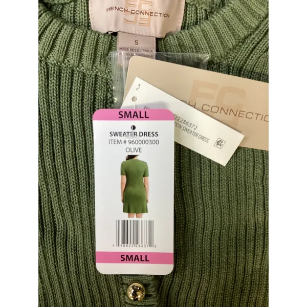 French Connection Womens Olive Green Ribbed Button Front Sweater Dress Small NEW - Image 3